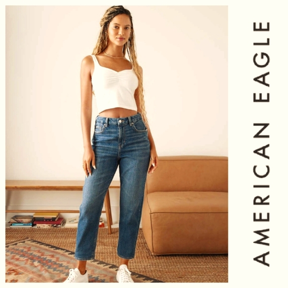 AEO MOM jeans high waisted five pocket ankle length long like new stretch tall - Picture 1 of 17